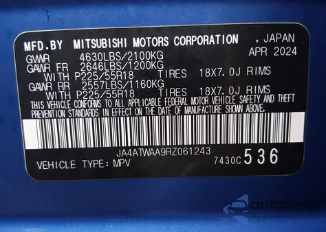 2024 Mitsubishi Eclipse Cross Se S-Awc/Sel S-Awc from USA, damaged, VIN JA4ATWAA9RZ061243